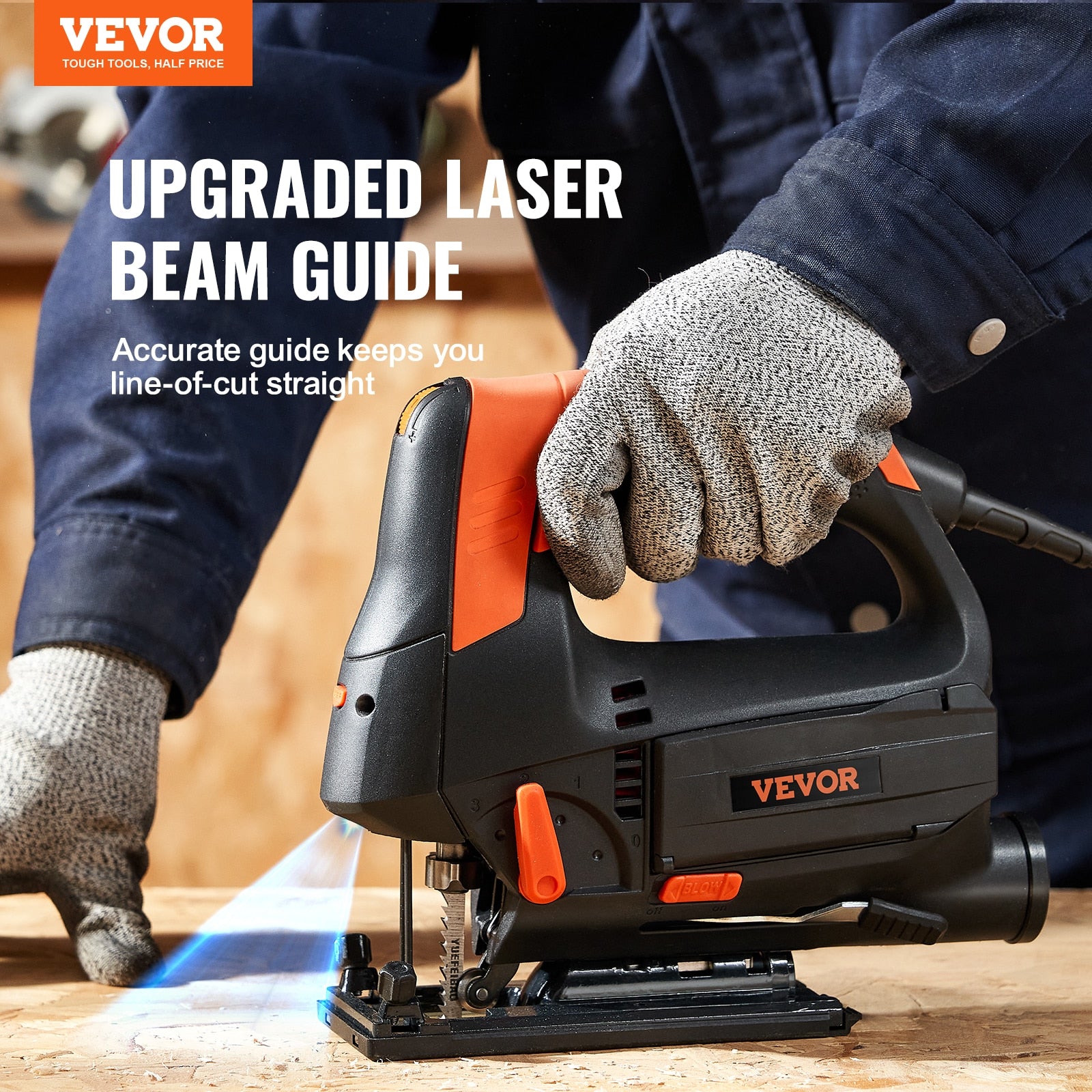 VEVOR Jig Saw 6 Variable-speed Jigsaw with Laser Scale Ruler 4-Stage Orbital 0- image 0