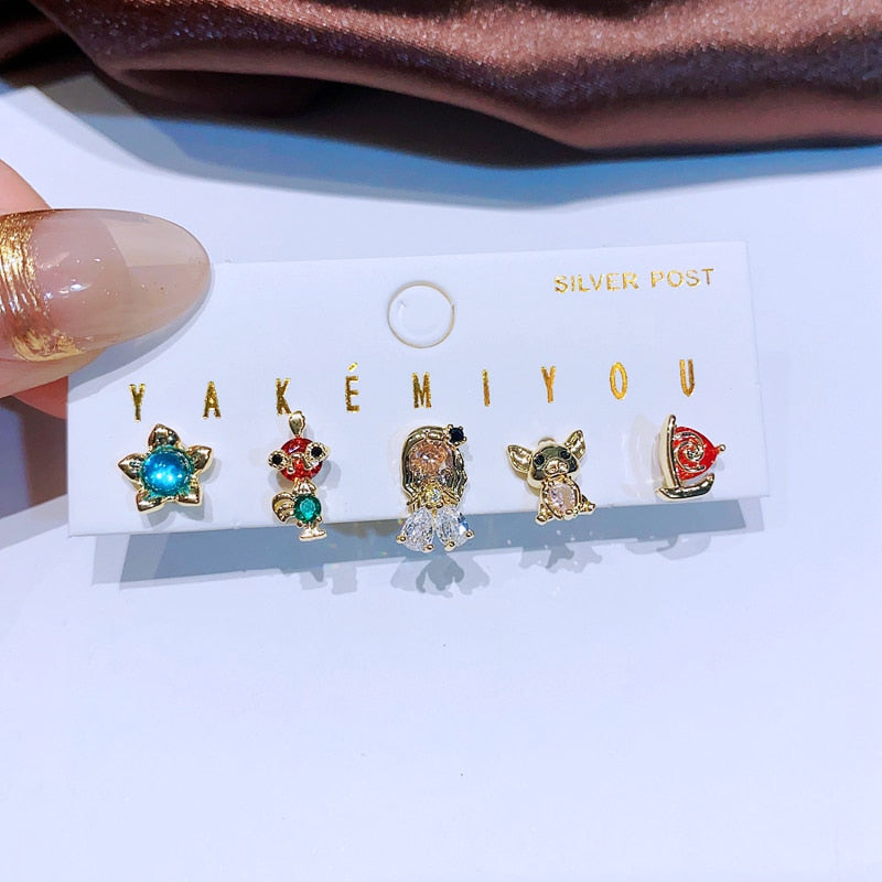 MIGGA 5pcs Fairy Cute Small Princess Stud Earrings Set for Women Girls Gold Col image 4