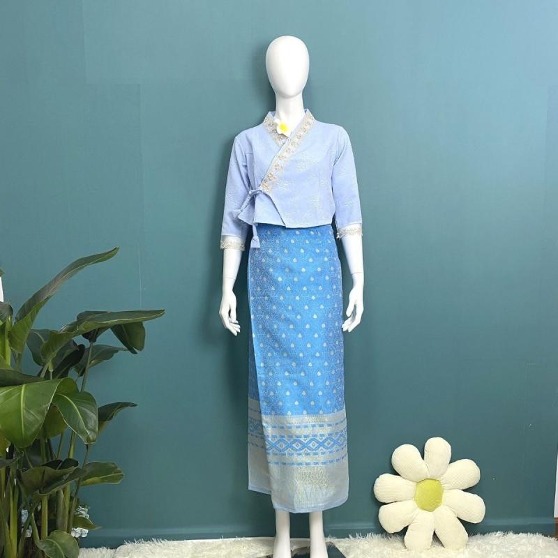 Women Summer Thai Traditional Clothes 2Pcs Set Photography Dance Asian Party Fe image 6