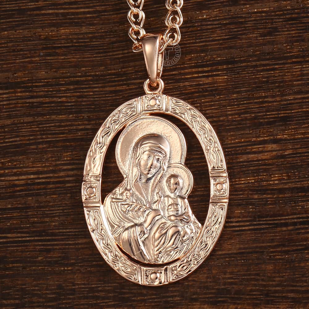 Virgin Mary Pendant 585 Rose Gold Color Necklace For Women Men Prayer Jesus image 11