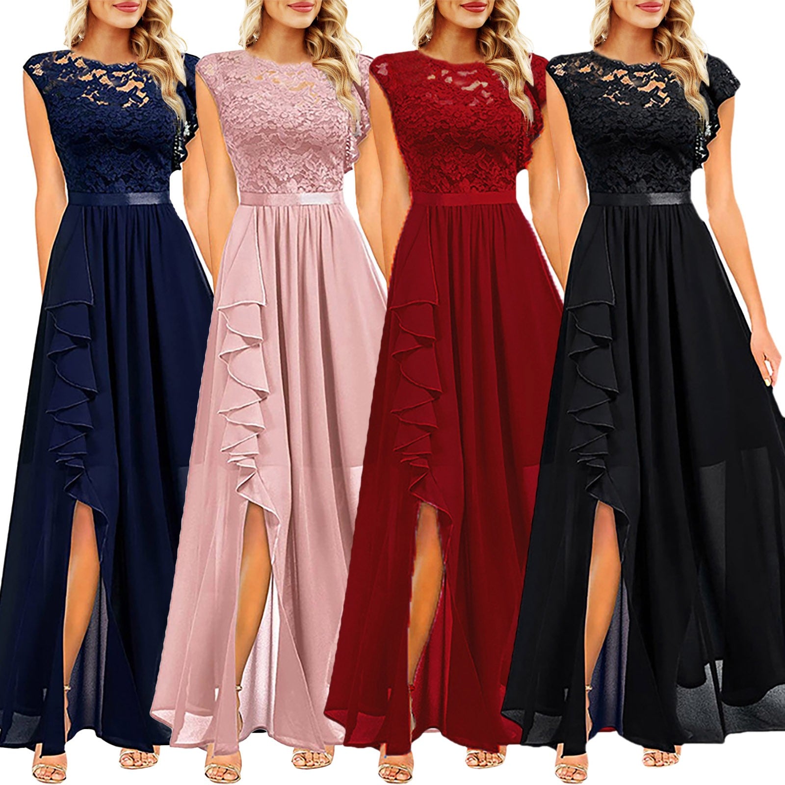 Elegant Lace Chiffon Wedding Dresses for Women Sleeveless Formal Evening Party  image 3