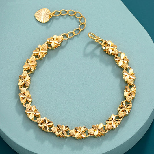Fashion Lucky 24K Gold Color Bracelet 6mm Four-leaf clover gold bracelet, Suita image 0