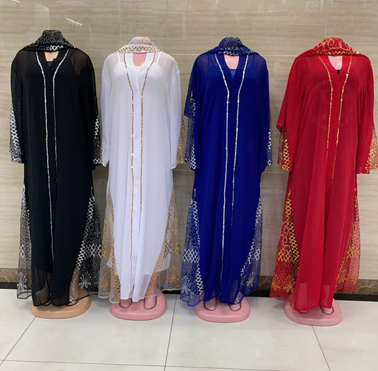 Free Size African Chiffon Dresses for Women Dashiki Traditional Kaftan Robe Ele image 0