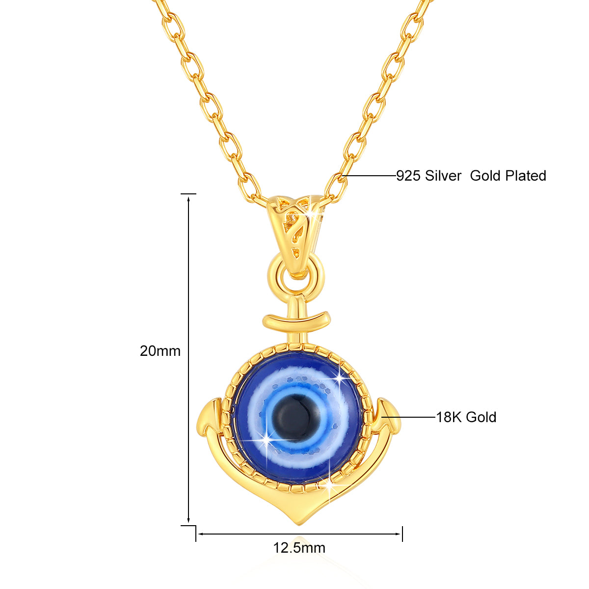 Szjinao 100% 18k Real Gold Evil Eye Necklace Hand Luxury Design With K Gold Cer image 4