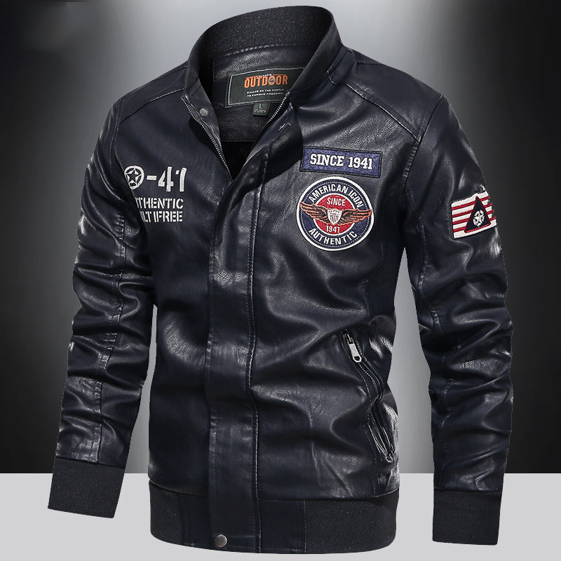Spring and Autumn Men's Motorcycle Suit Leather jacket Color blocking American  image 1