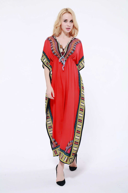 Dashikiage Women's Caftan Dress Kaftan dashiki Hippie Boho Maxi Gown Dress BUST image 0