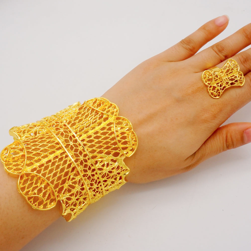 New Arrival Luxury Dubai Wide Bangle For Women Gold Color African Bracelets&Ban image 13