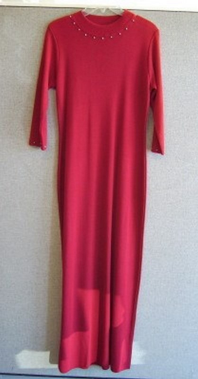 Aurora Women Dress Knit Red Lite Round-Collar Sleeveless Full-Length Size L image 1