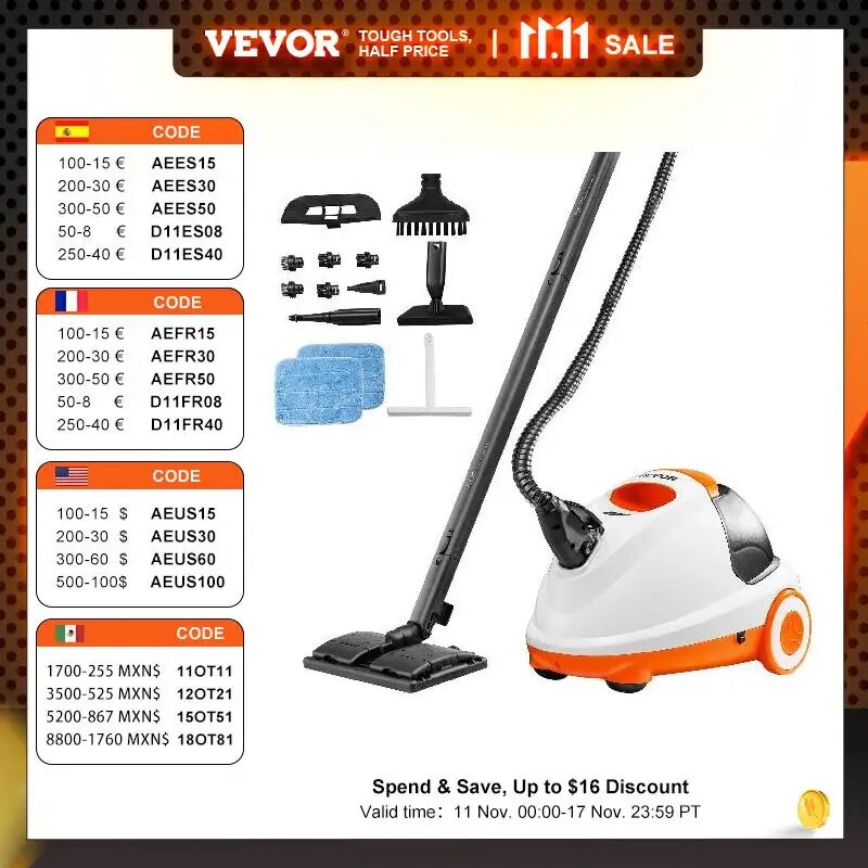 VEVOR Steam Cleaner W/ 85/51/45oz Tank Portable Steam Cleaner Chemical-Free Ste image 0