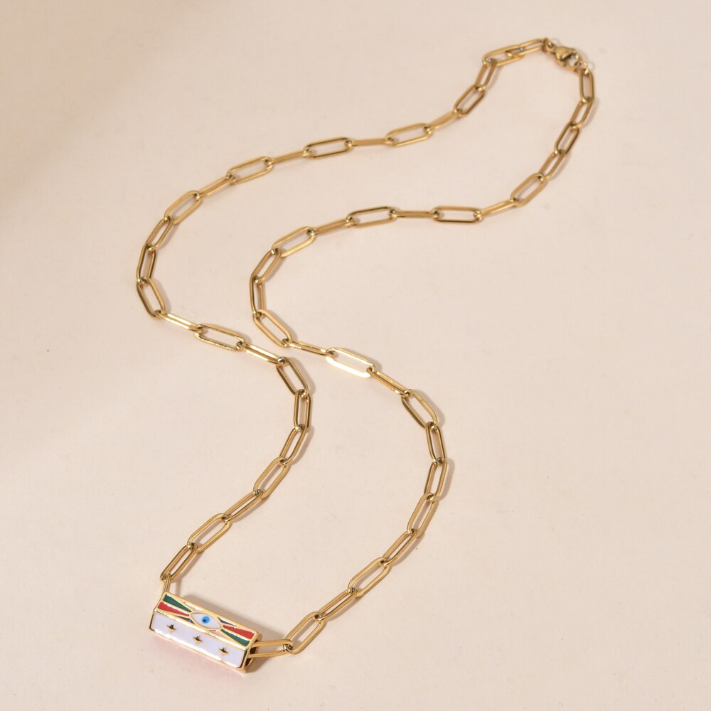 ZMZY Boho Clip Necklace For Women Stainless Steel Chain Gold Color Eye Pendant image 11