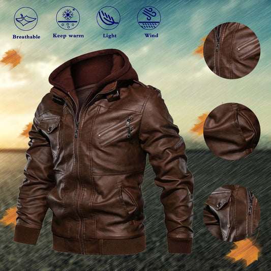 Cashmere Men's Leather Jacket Coat Autumn And Winter Velvet Thickened Zipper Ho image 0