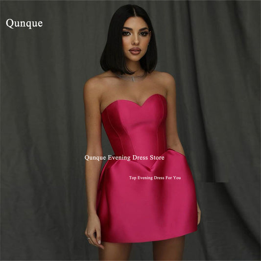 Qunque Fuchsia Vestido Festa Homecoming Dresses Off The Shoulder A-line Sweethe image 0