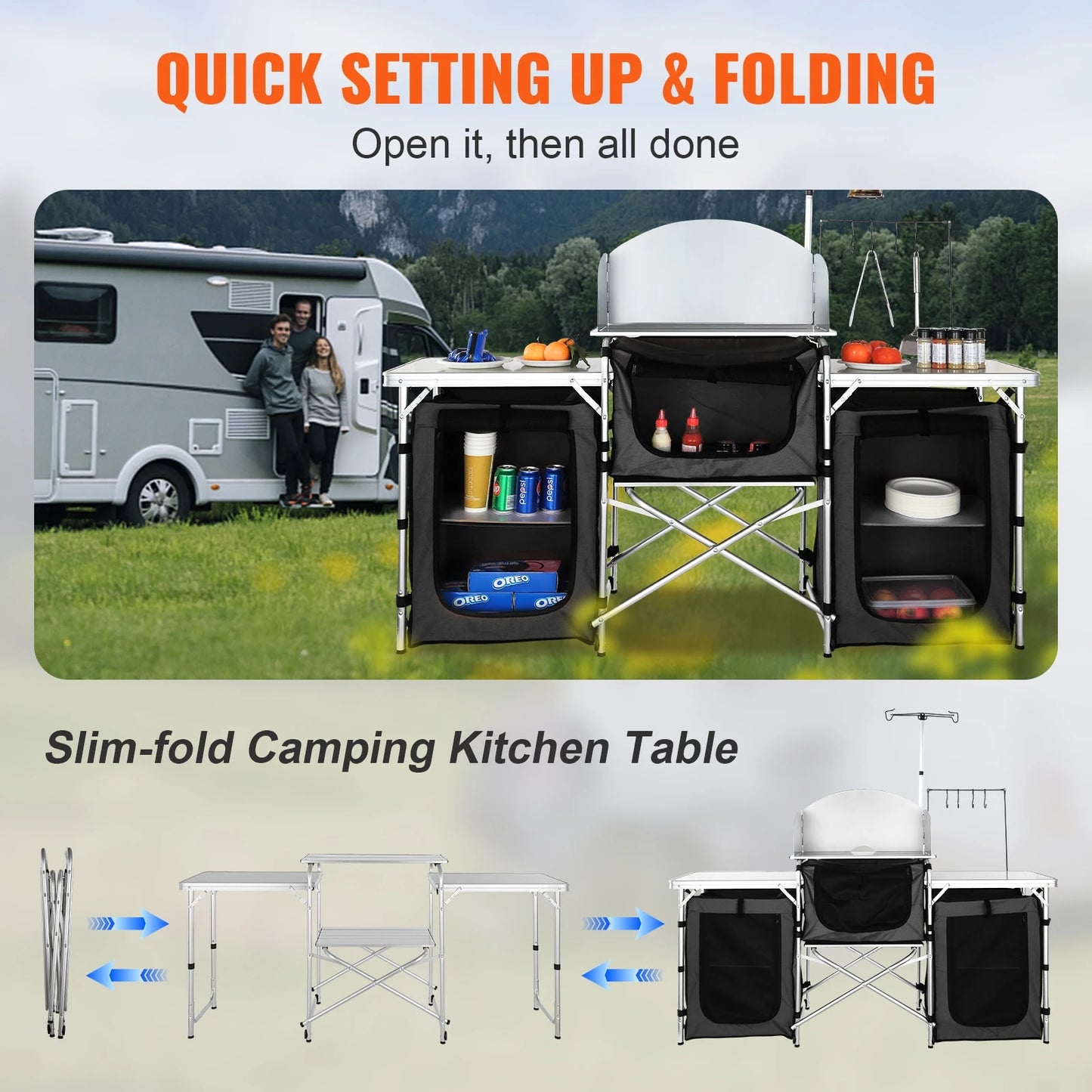 VEVOR Camping Kitchen Table, Folding Outdoor Cooking Table with Storage Carryin image 6