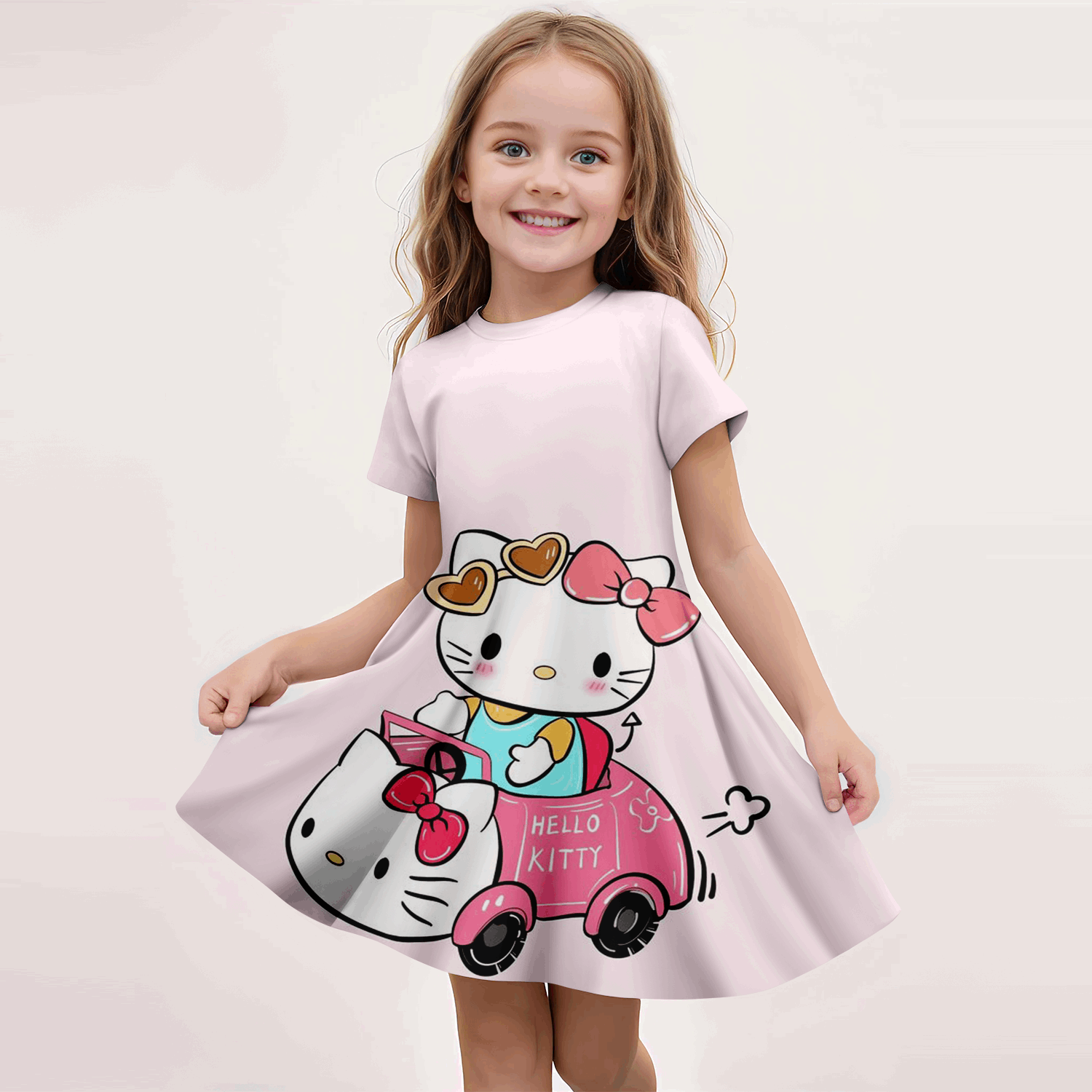 MINISO New Summer Dress Fashion Cartoon Cute Hellokitty 3D Print Dresses Kids S image 4