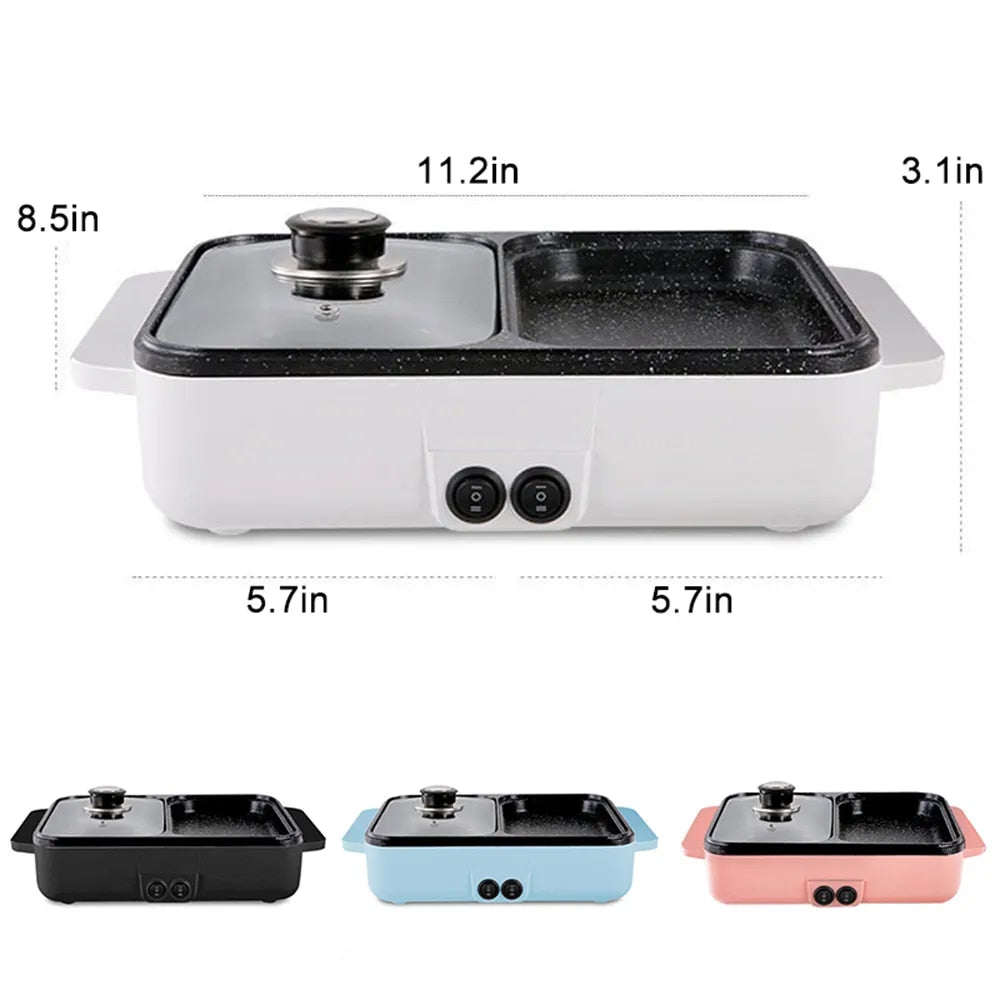110V/220V 1200W 2 IN 1 Electric Hot Pot Cooker BBQ Grill Multicooker Electric B image 7