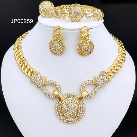 Dubai Gold Color Jewelry Set For Women Quality 18K Gold Plated Round Necklace E image 0