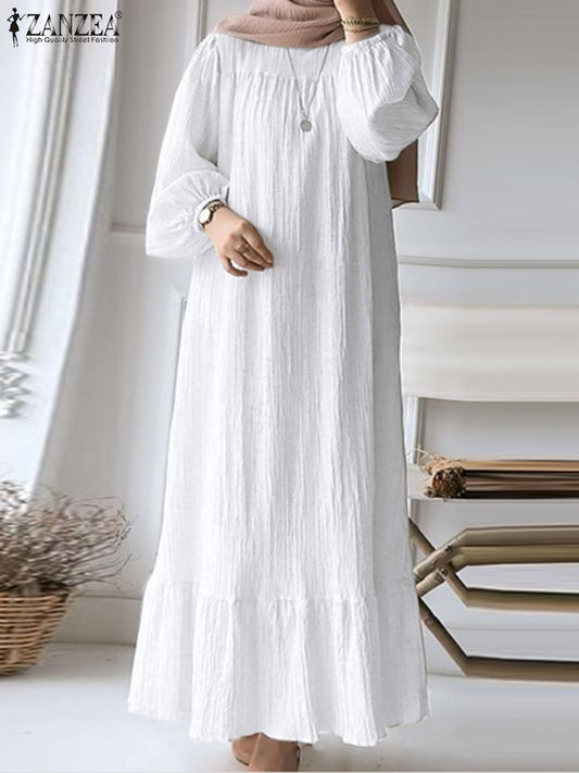ZANZEA Turkey Abaya Mulism Fashion Dresses Long Sleeve Maxi Sundress Abayas For image 0