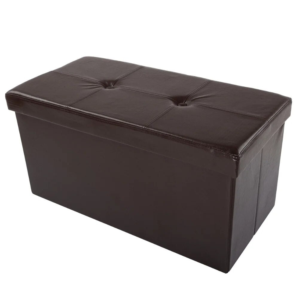Foldable Storage Bench Ottoman ? Tufted Faux Leather Organizer By Lavish Home ( image 1