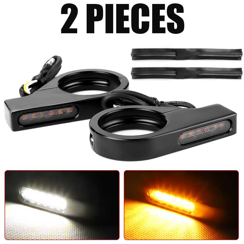 Motorcycle 39mm-41mm fork tubes front LED Turn Signal Light Amber flasher signa image 0