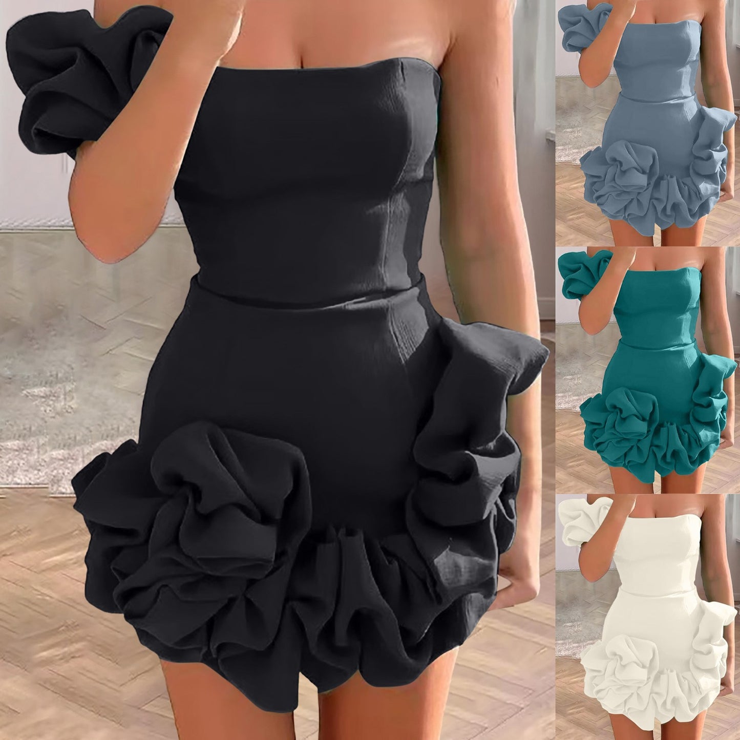 Elegant Women 3D Flower Cocktail Dress One Shoulder Party Evening Dresses For W image 1