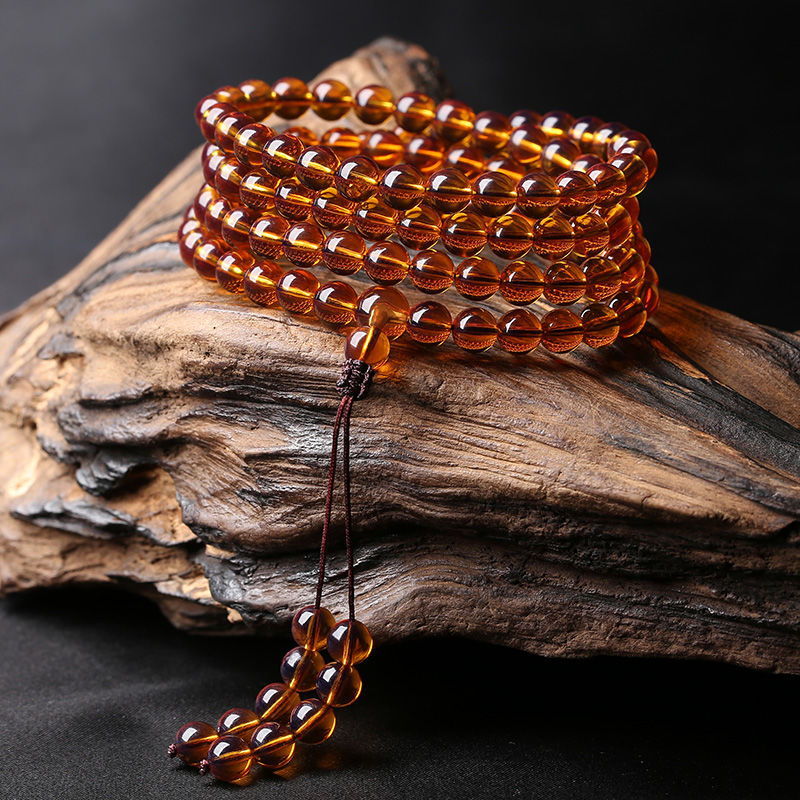 Natural Baltic Amber Elastic Bracelet Women Men Golden Ambers 108 Bead image 13