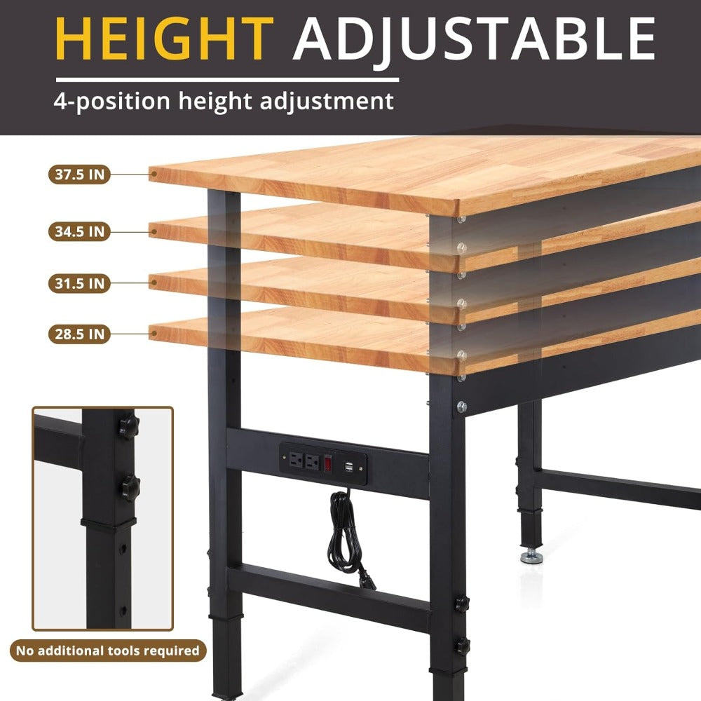 Work Bench, Height Adjustable Workbench Heavy Duty Oak Wood Desktop Work Table image 1