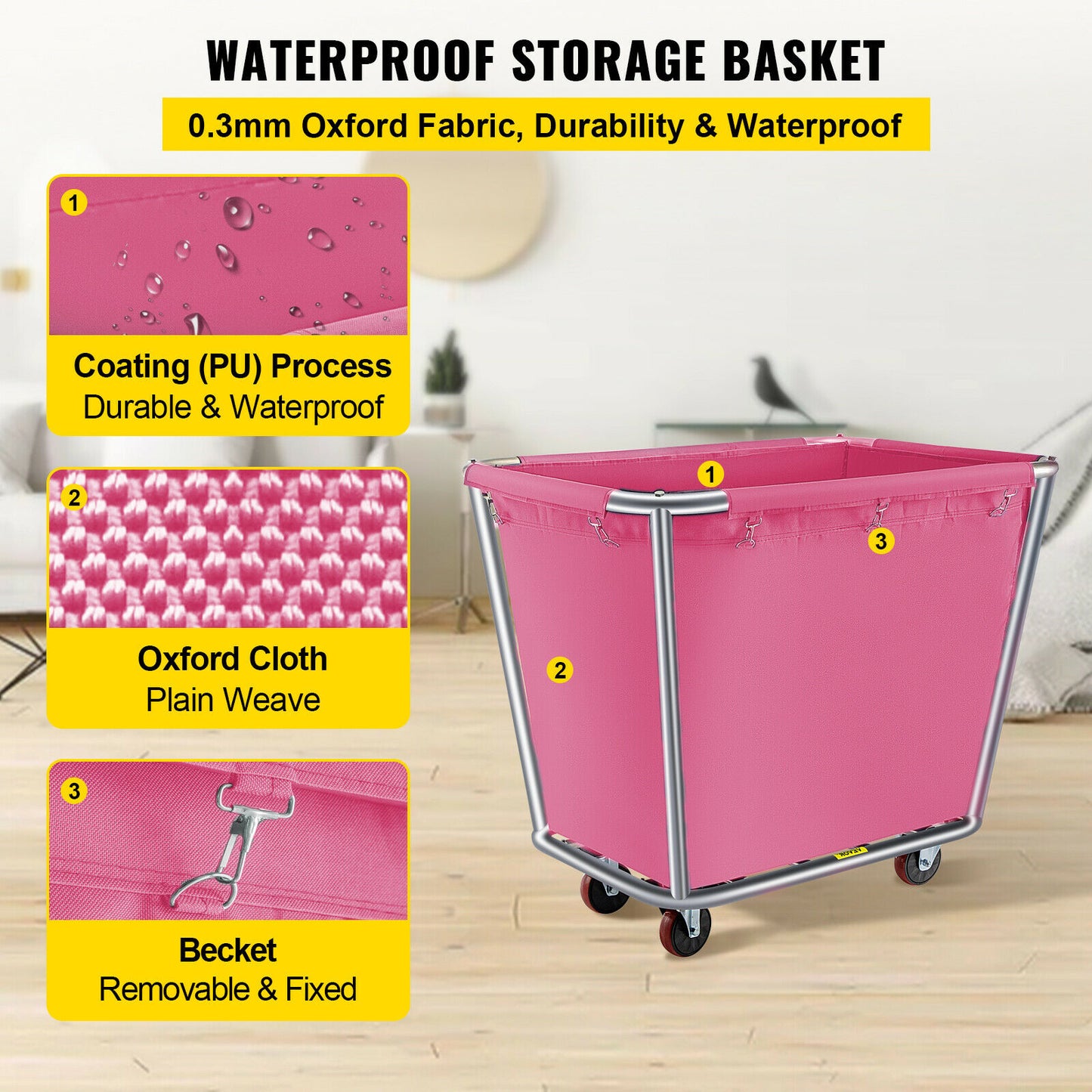 VEVOR 6 - 18 Bushel Canvas Laundry Basket Cart with Waterproof Storage Basket R image 10
