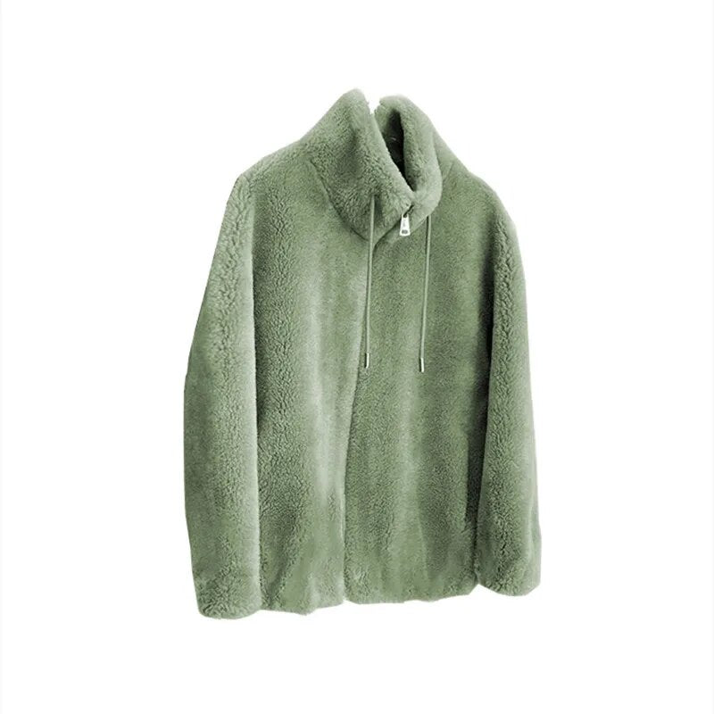 Female Winter Jacket Thickened Double-sided Velvet Stand-up Collar Warm Retro S image 9