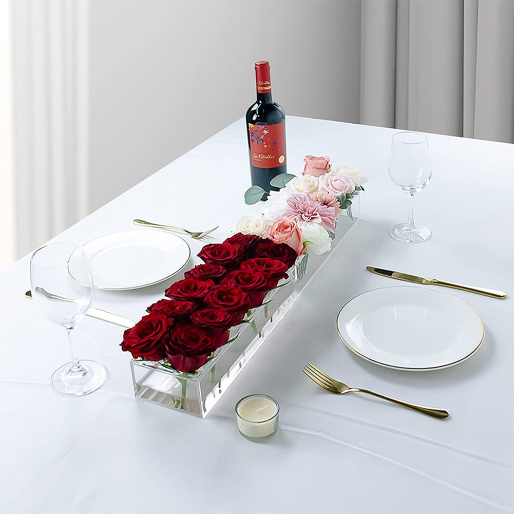 Transparent Acrylic Long Flower Vase Clear Rectangular Vase For Dining Table Ho image 9