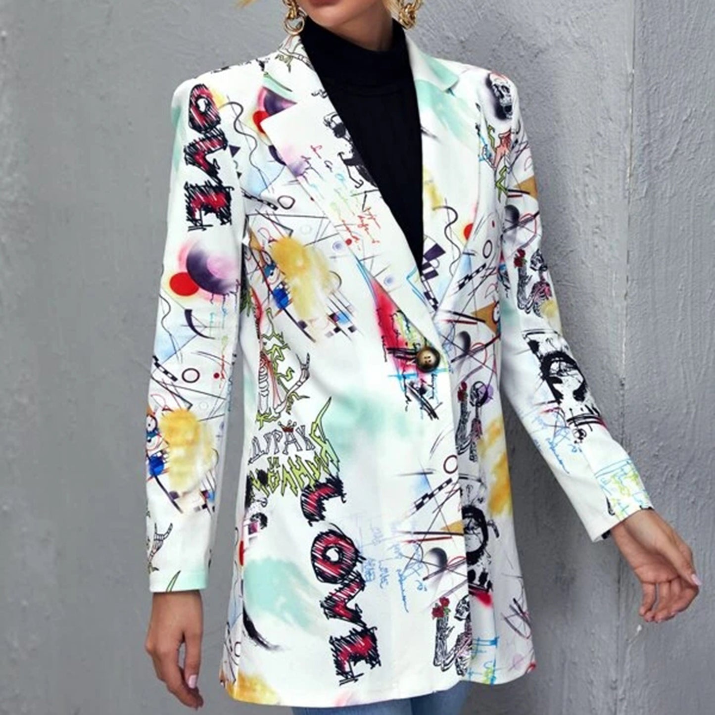 Fashion Women Blazer Hip Hop Print Long Sleeves Suit Jacket Elegant Fall Winter image 5