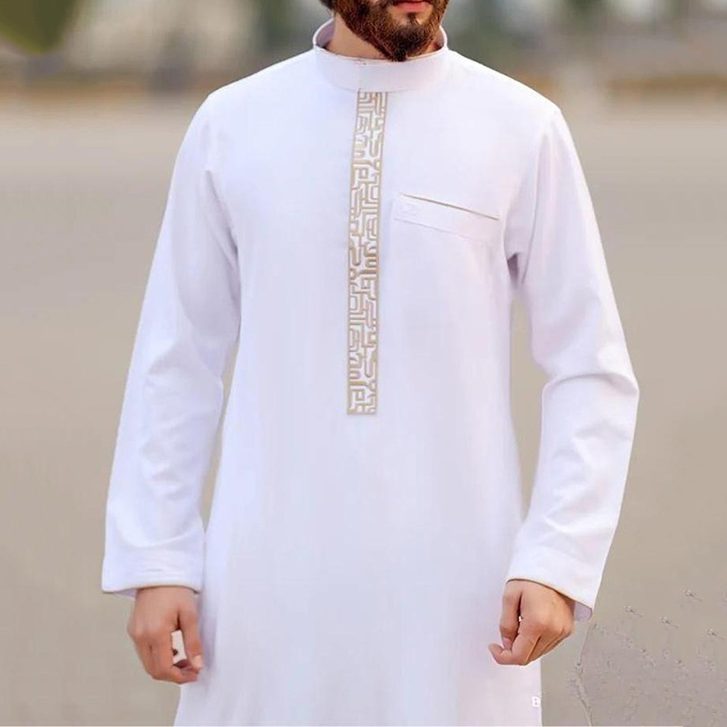 New 2024 Arab Men's Robe Abaya White Muslim Printed Clothing Men's Robe Long Dr image 1