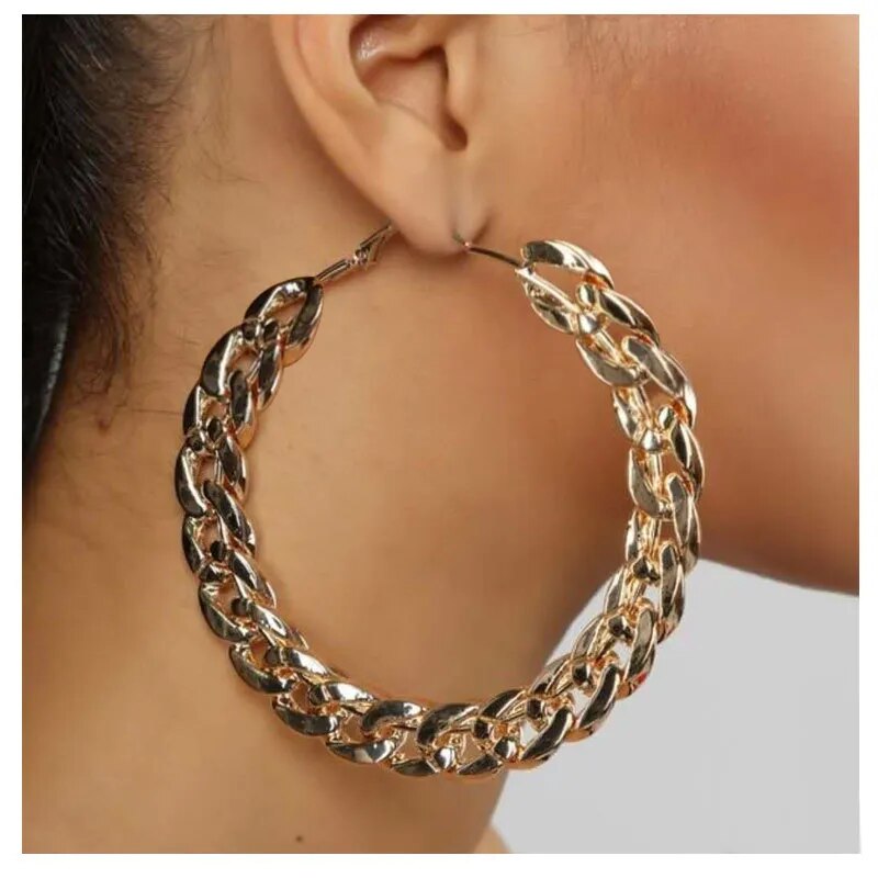 FNIO Statement Gold Color Big Bamboo Circle Hoop Earrings For Women Hip Hop Ear image 29