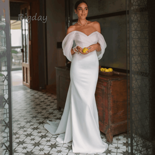Elegant Sweetheart Mermaid Wedding Dress Women White Off The Shoulder Open Back image 0