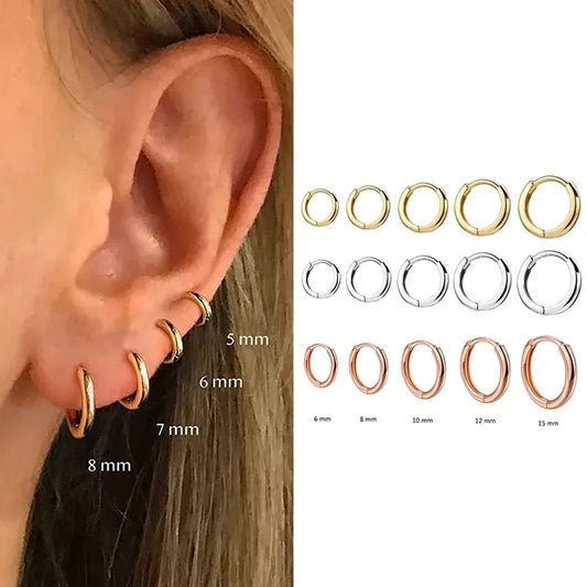 1Pair Single Minimal Gold Color Tiny Cartilage Hoop Earrings Stainless Steel Tr image 0