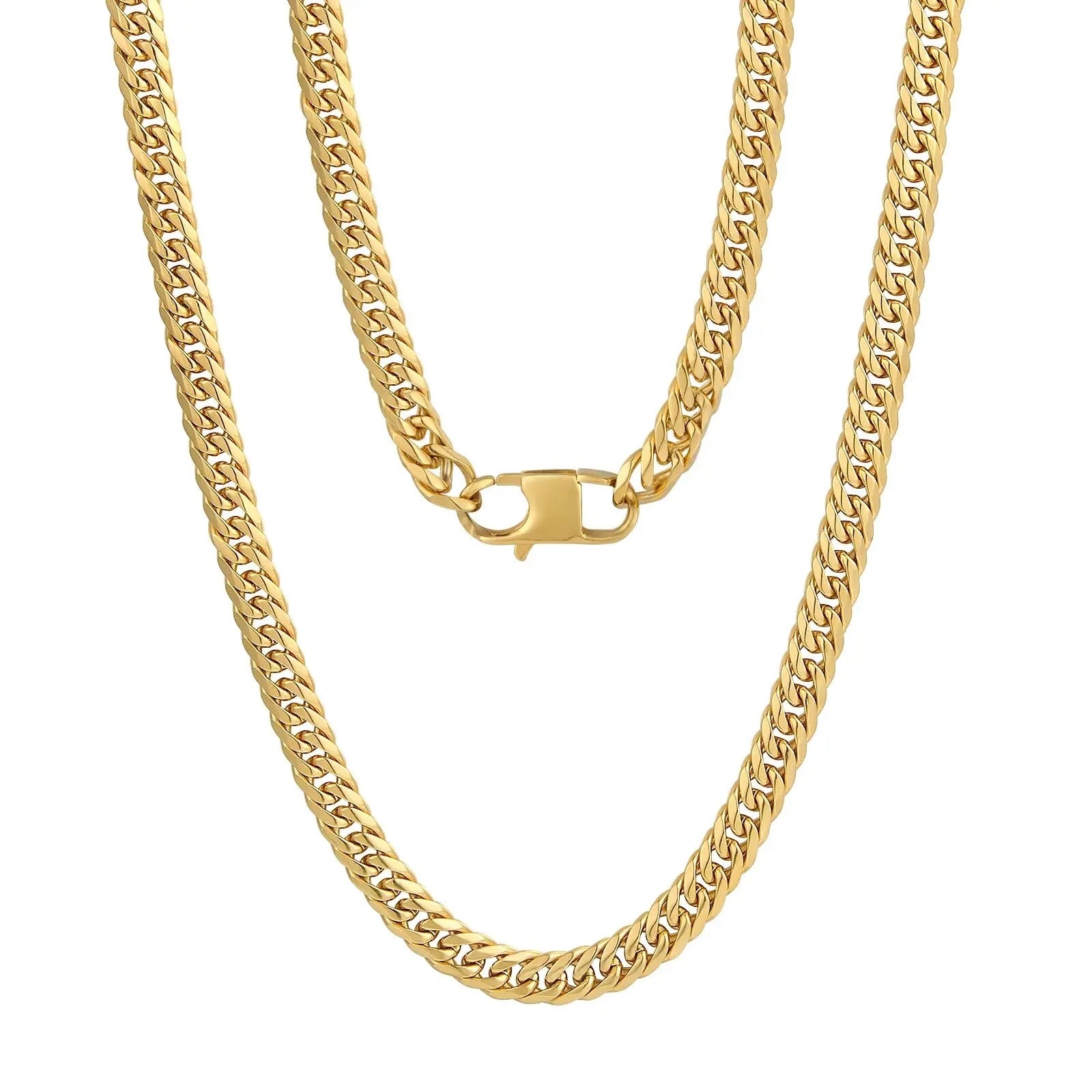 18k Gold Plated Mens Curb Cuban Link Chain Necklaces 316L Stainless Steel Brace image 4
