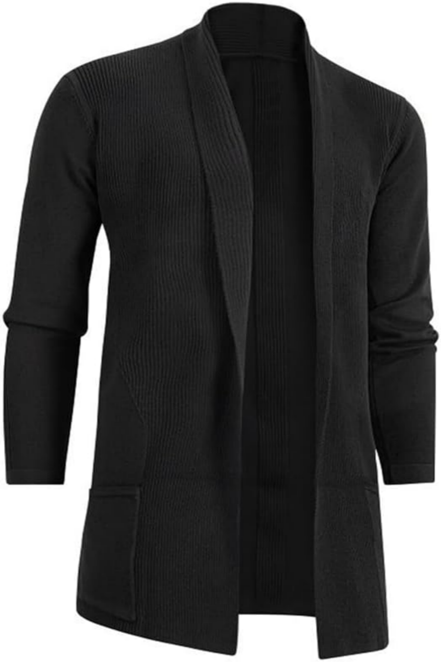 Autumn Winter New Men's Mid-Length Slim Fit Trench Coat Fashion Knit Cardigan J image 2