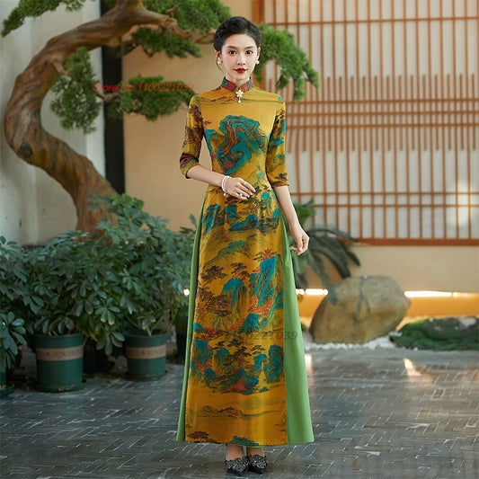 2024 ao dai vietnam traditional qipao dress chinese vintage dress cheongsam ori image 0