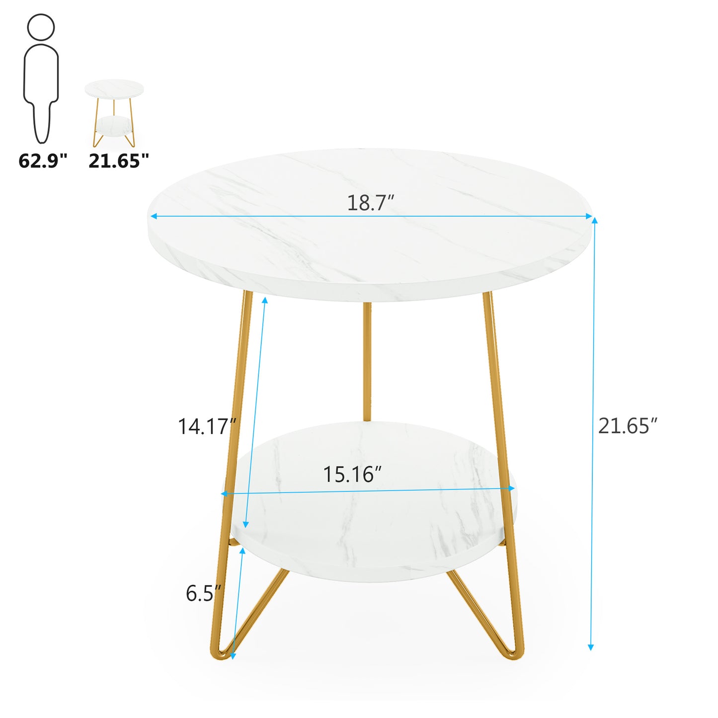 Tribesigns Faux Marble End Table, 2 Tier Round Side Table with Shelves, Modern image 6