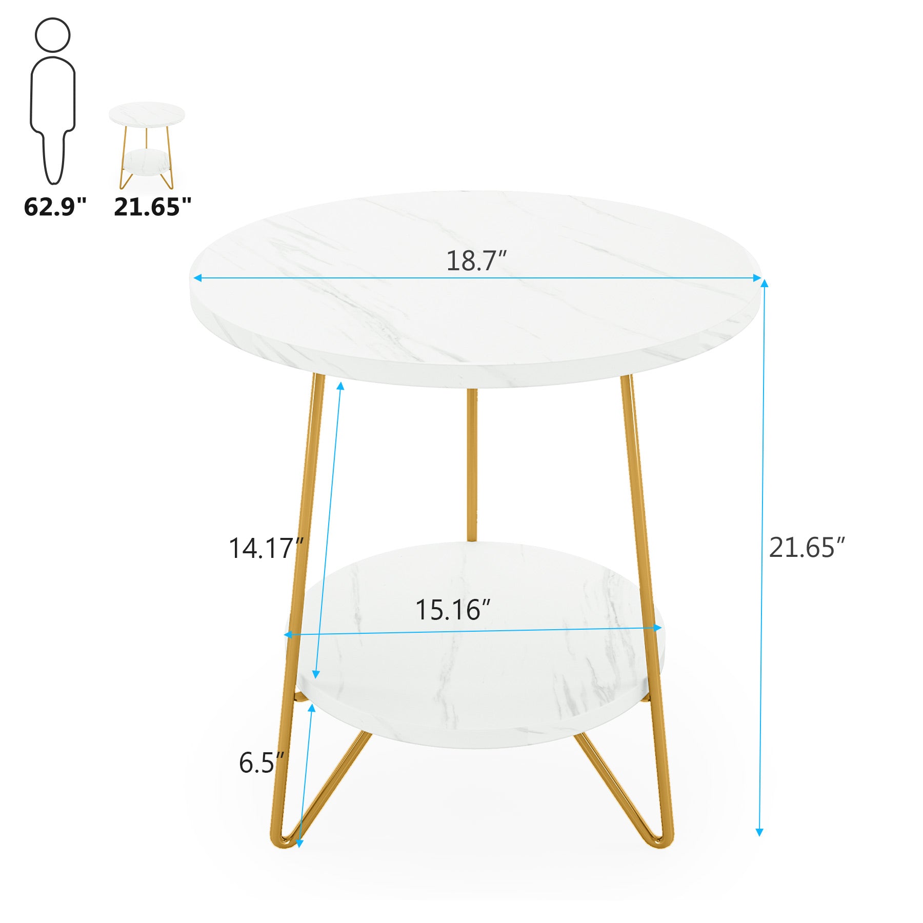Tribesigns Faux Marble End Table, 2 Tier Round Side Table with Shelves, Modern image 6