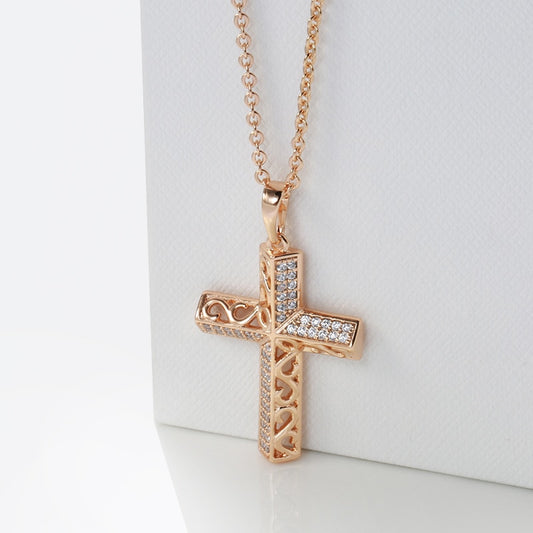 SYOUJYO Trendy Luxury Cross Necklace 585 Rose Gold Color Crystal Jesus Cross image 0