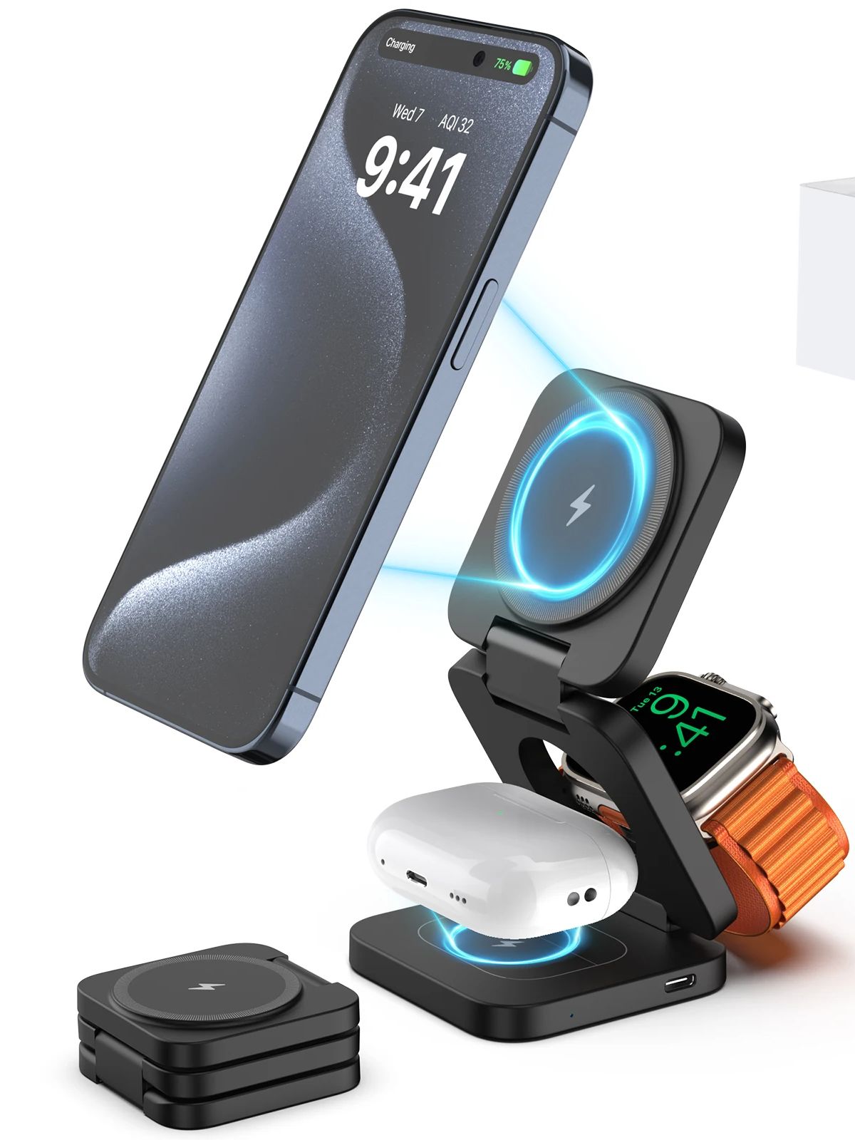 KUXIU Foldable 3 in 1 Magnetic Wireless Hold Charging Station for Apple,For iPh image 1