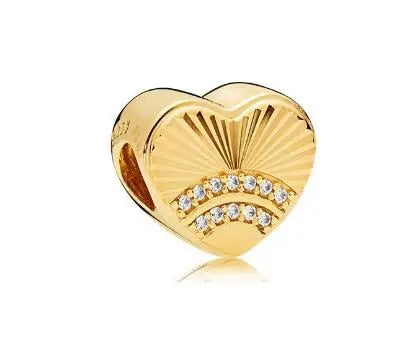 925 Sterling Silver Gold Color Family Tree Heart Crown Pendant Charm Fit Origin image 0