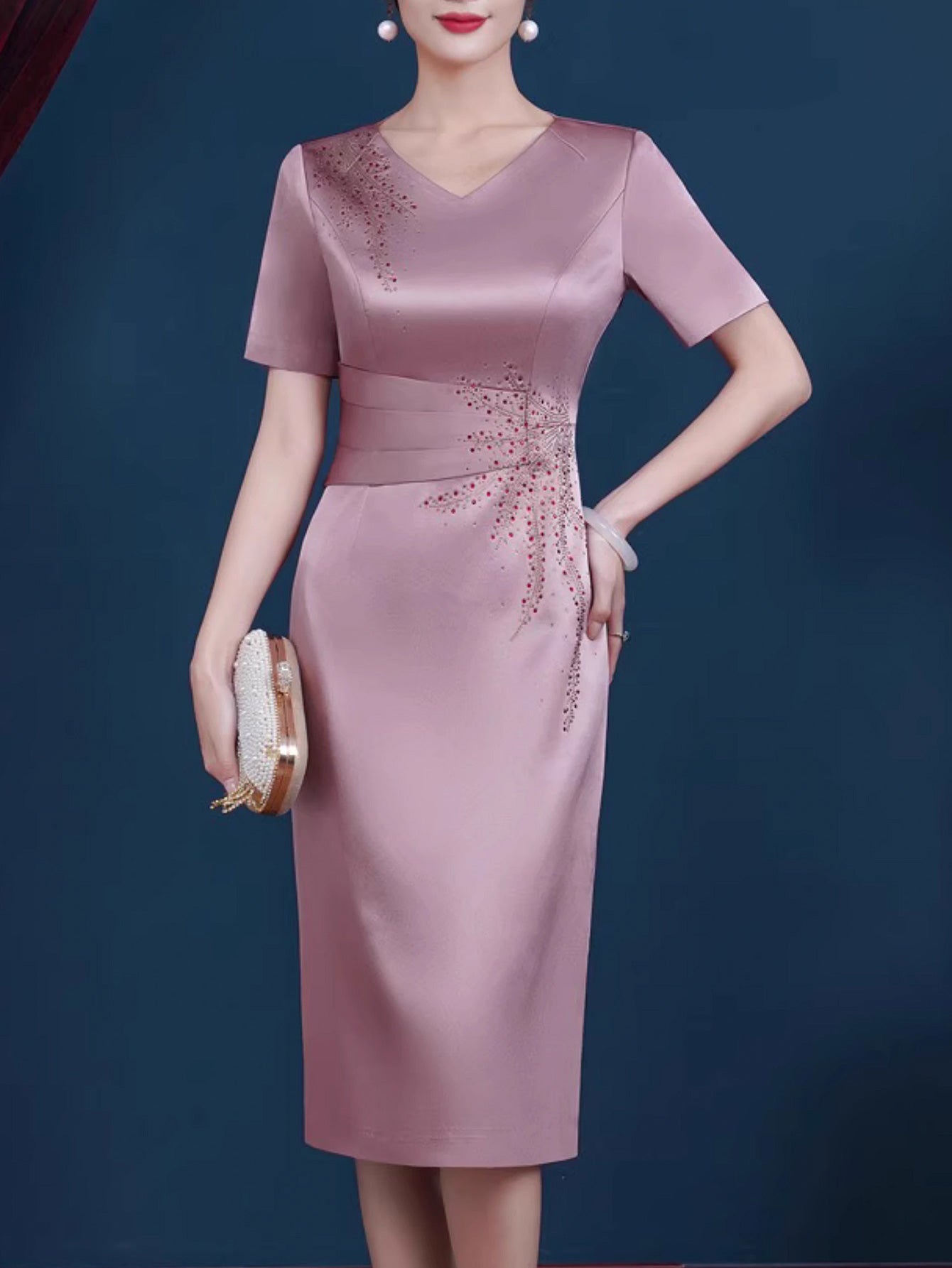 Elegant Short-sleeved V-neck Evening Dress, Dress For Women, Suitable For Weddi image 1