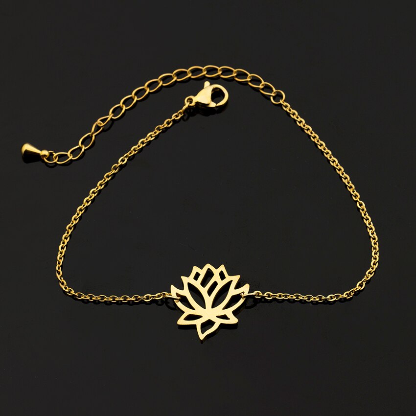 Fashion Buddhism Gold Color Chain Flower Lucky Yoga OM Lotus Bracelets For image 6