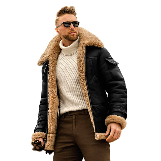 Men s Stylish Leather Jacket with Woolen Fleece Lining Zip Up Closure Long Slee image 0