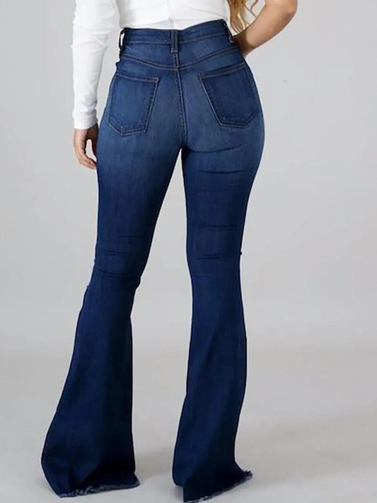 LW Plus Size High Stretchy Ripped Flared Jeans Zipper Fly Floor Length Casual S image 0