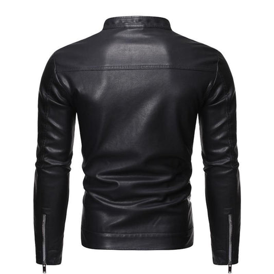 Male Faux Leather Jackets Autumn Winter Solid Color Leather Jacket Warm Coat St image 0