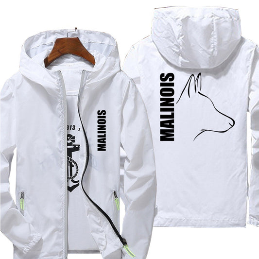 Casual Dog Belgian Malinois Windbreaker Thin Sunscreen Hooded Coat Mens Sports  image 0