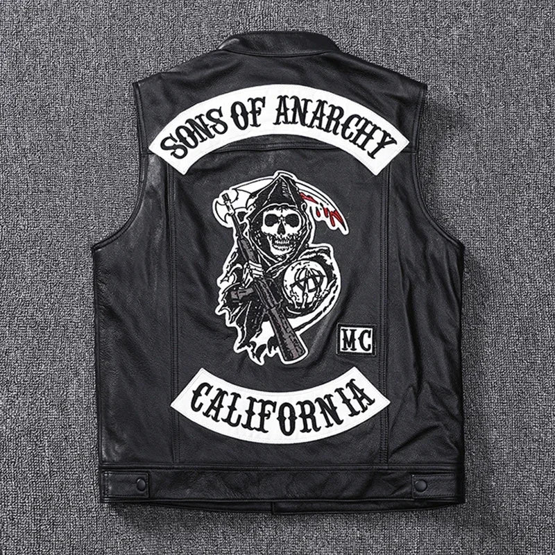 Fashion 100% Cowskin Sons Of Anarchy Leather Rock Punk Vest Cosplay Costume Bla image 0