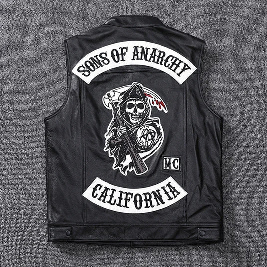 Fashion 100% Cowskin Sons Of Anarchy Leather Rock Punk Vest Cosplay Costume Bla image 0